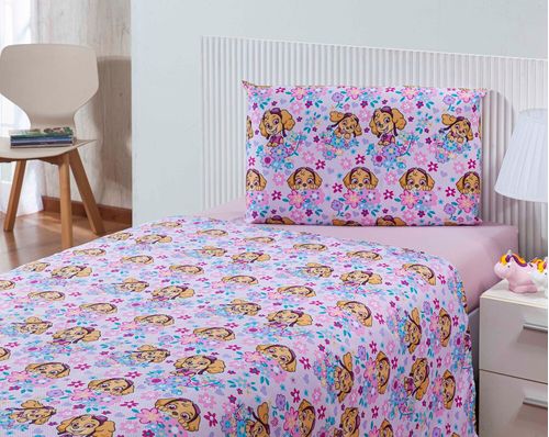 Jogo De Cama Microfibra 2 Pcs Patrulha Canina Meninas Skye Love Floral