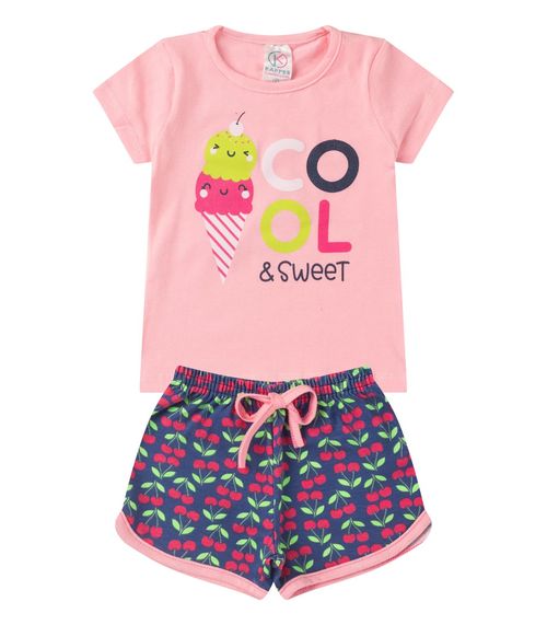 Conjunto Menina Cotton Estampado Rosa