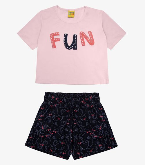 Conjunto Infantil Blusa Com Shorts Rosa