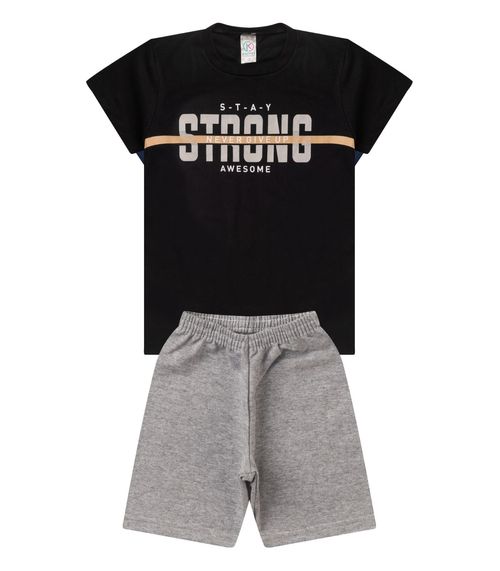 Conjunto Menino Meia Malha Estampado Preto