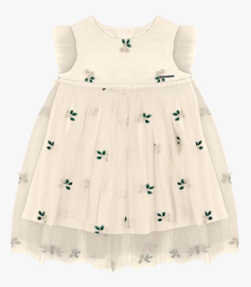 Vestido Infantil Com Tule E Bordado Trick Nick Bege