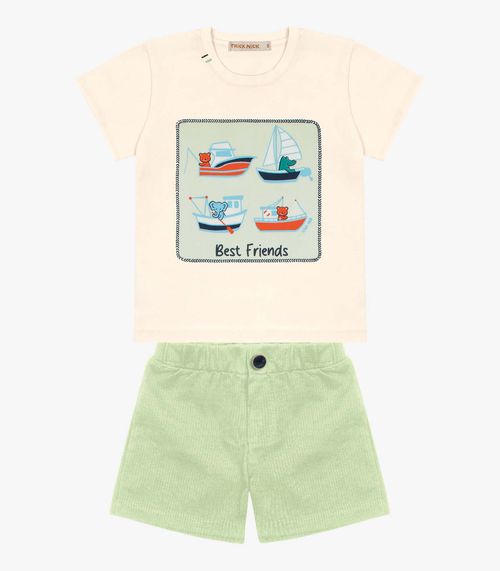 Conjunto Infantil Camiseta Com Bermuda Trick Nick Bege