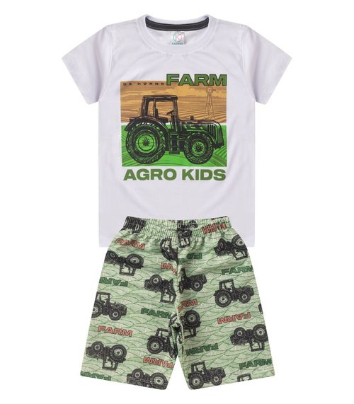 Conjunto Menino Meia Malha Estampado Branco