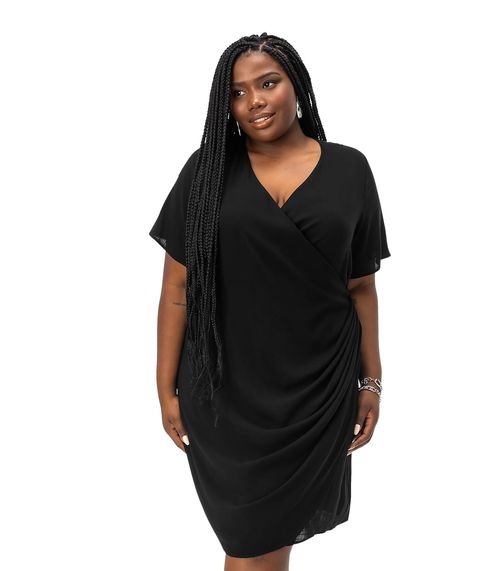 Vestido Plus Size Em Viscose Slub Secret Glam Preto