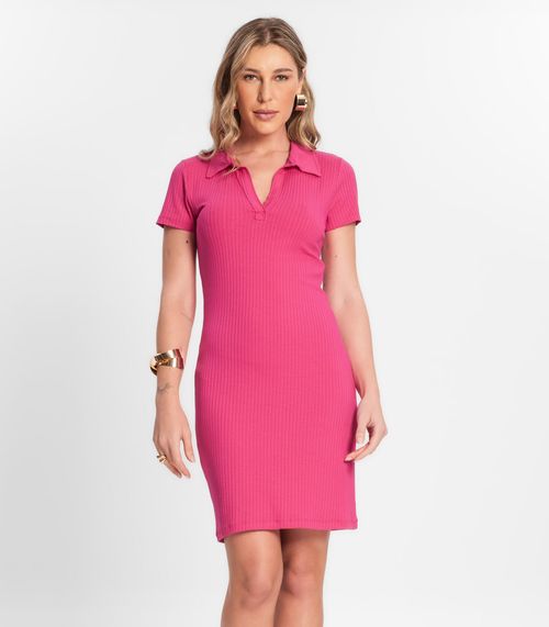 Vestido De Ribana Canelado Feminino Endless Rosa