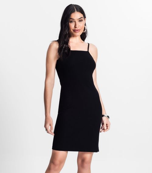 Vestido Canelado De Alça Select Preto