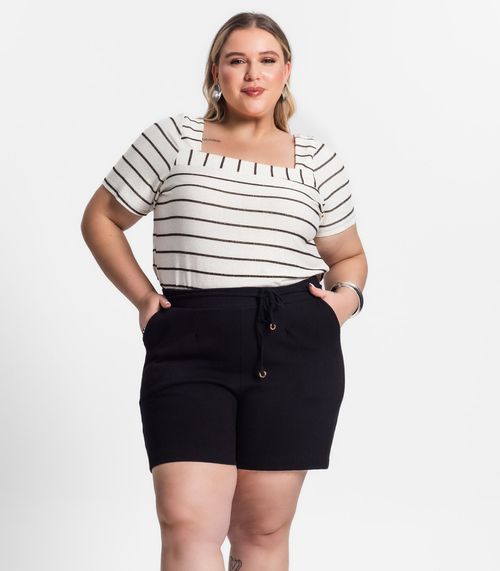 Shorts Feminino Plus Size Em Moletinho Secret Glam Preto