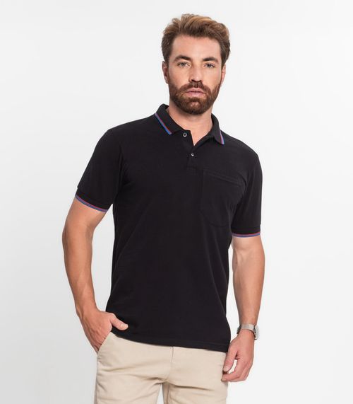 Polo Basica Com Detalhes Diferentes Na Gola Select Preto