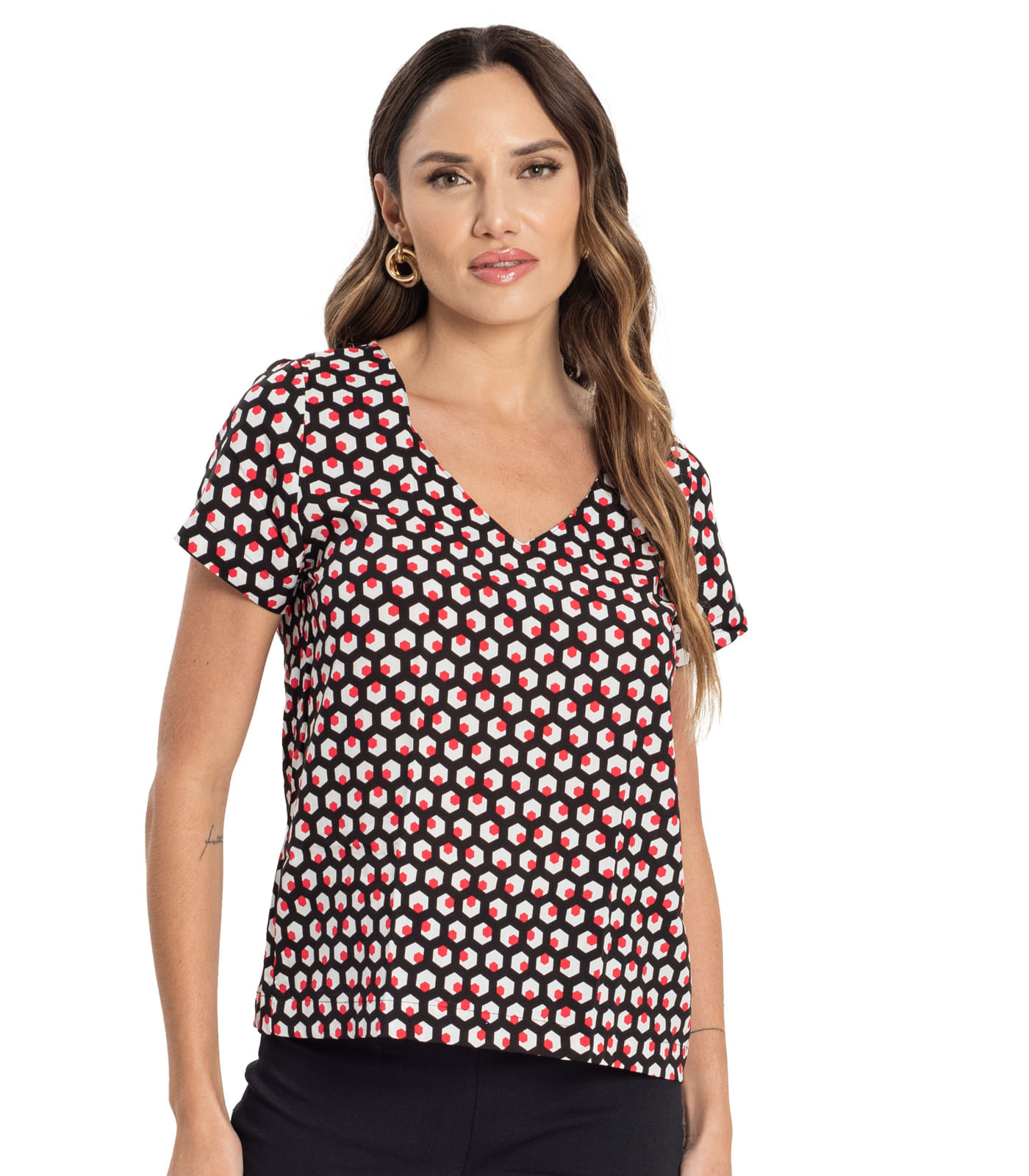 Blusa Feminina Decote V Viscose Khyara Endless Vermelho