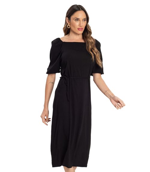 Vestido Midi Viscose Slub Prime Endless Preto