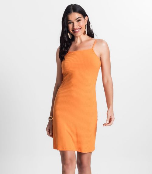 Vestido Canelado De Alça Select Laranja