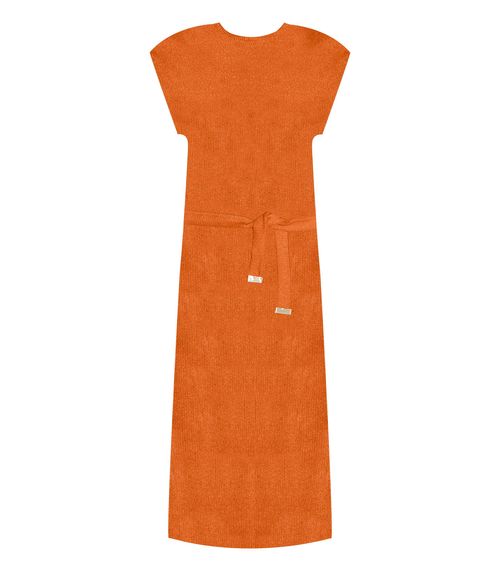 Vestido Midi Em Ribana Canelada Lurex Rovitex Laranja