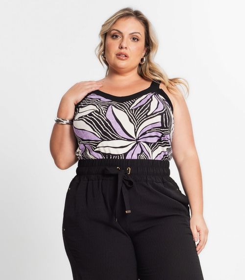 Regata Feminina Plus Size Estampada Secret Glam Roxo