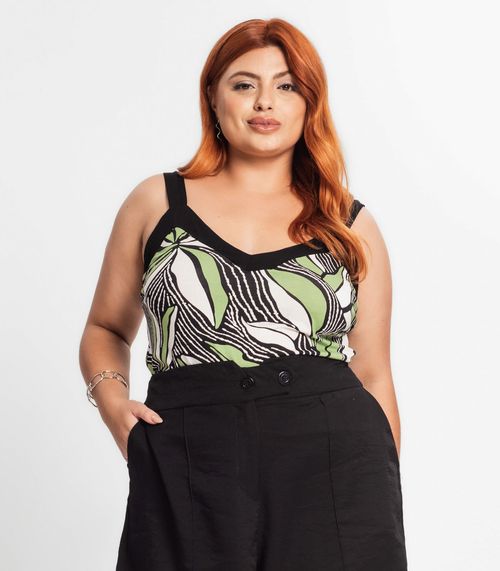 Regata Feminina Plus Size Estampada Secret Glam Verde