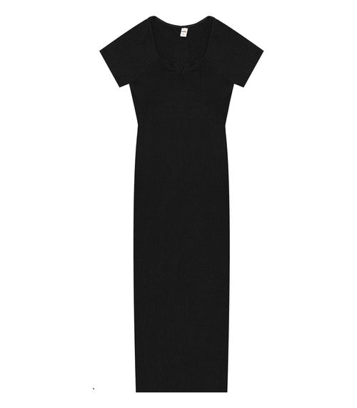 Vestido Midi Em Ribana Canelada Rovitex Preto