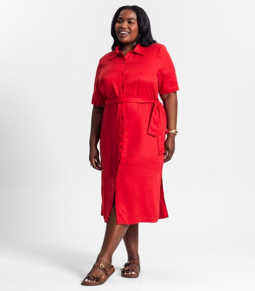 Vestido Chemise Midi Plus Size Secret Glam Vermelho