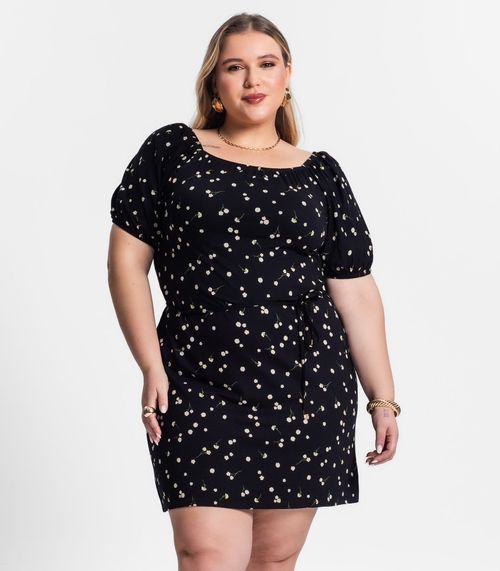 Vestido Plus Size Feminino Com Cinto Secret Glam Preto