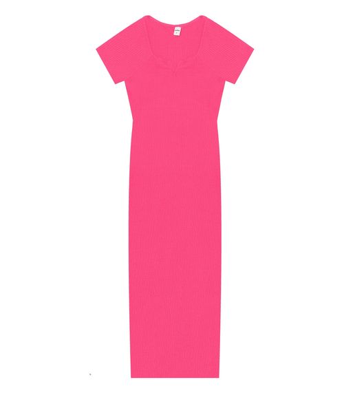 Vestido Midi Em Ribana Canelada Rovitex Rosa