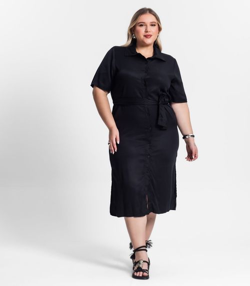 Vestido Chemise Midi Plus Size Secret Glam Preto