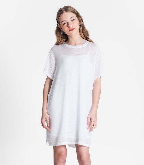 Vestido Juvenil Feminino Com Sobreposição Minty Branco