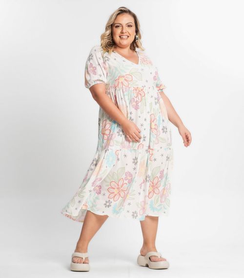 Vestido Midi Feminino Plus Size Secret Glam Bege