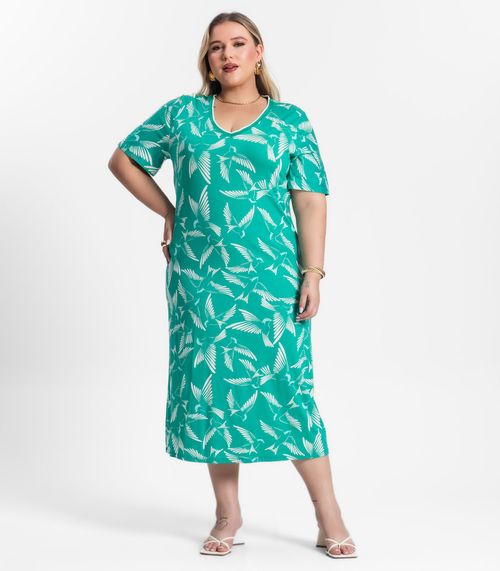 Vestido Feminino Plus Size Estampado Secret Glam Verde