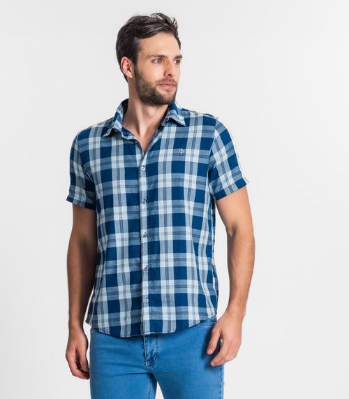 Camisa Masculina Xadrez Diametro Azul