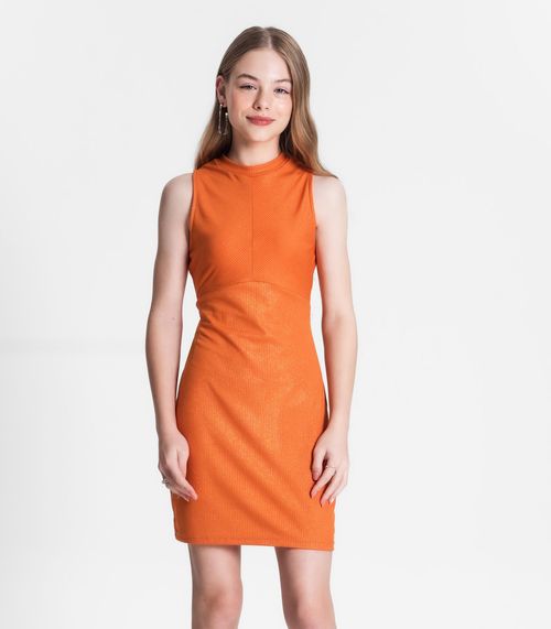 Vestido Midi Juvenil Em Ribana Canelada Minty Laranja