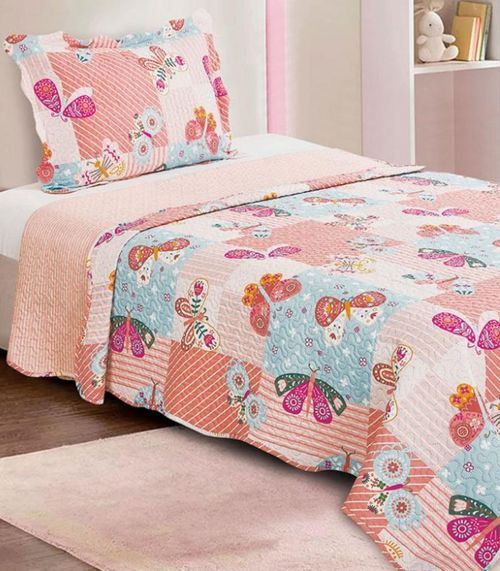 Jogo De Colcha Evolution Patchwork Solteiro Camesa Rosa