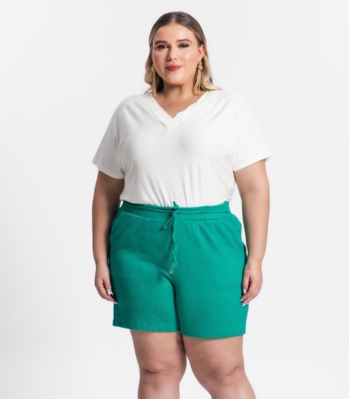 Shorts Feminino Plus Size Em Moletinho Secret Glam Verde