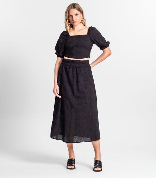 Saia Midi Feminina Em Laise Endless Preto