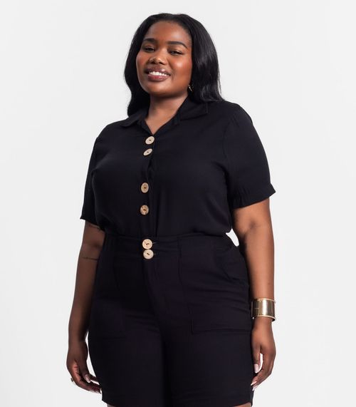 Camisa Feminina Plus Size Secret Glam Preto