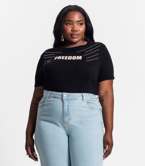 Camiseta Feminina Plus Size Secret Glam Preto