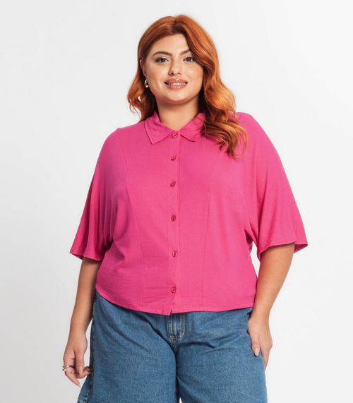 Camisa Manga Curta Feminina Plus Size Secret Glam Rosa