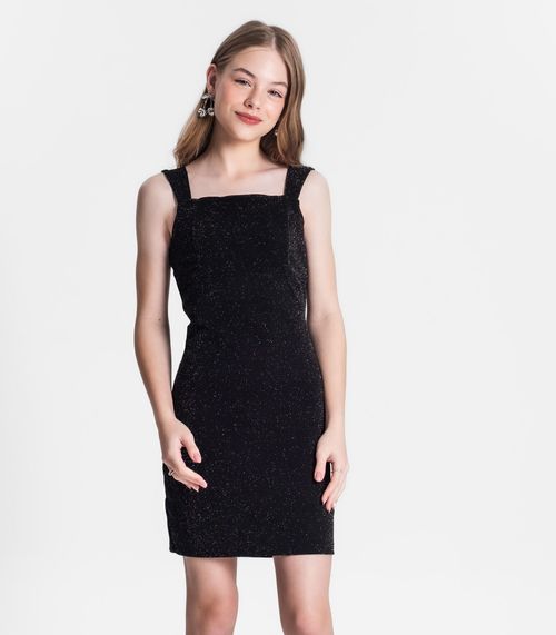 Vestido Juvenil Feminino Em Lurex Minty Preto