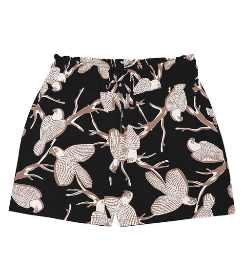 Shorts Feminino Estampa De Pássaros Rovitex Preto