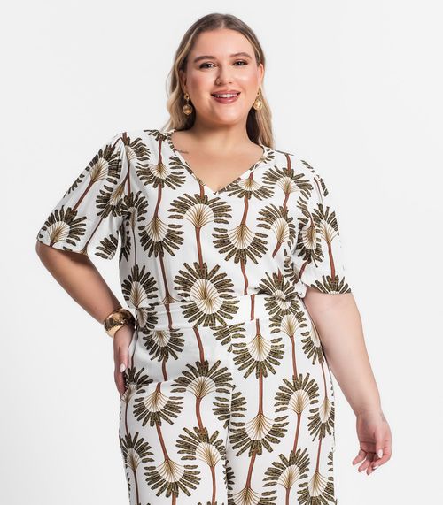 Blusa Plus Size Feminina Manga Ampla Secret Glam Bege