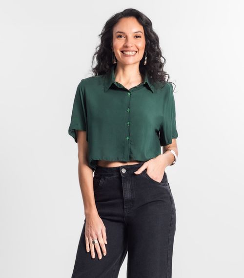 Camisa Cropped Feminina Básica Select Verde