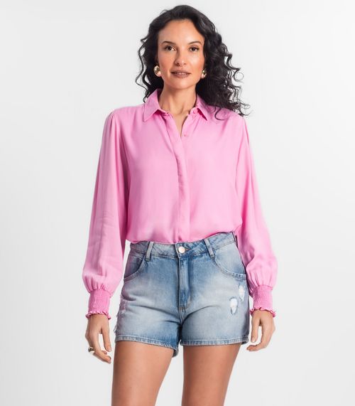 Camisa Feminina Manga Longa Punho Lastex Select Rosa