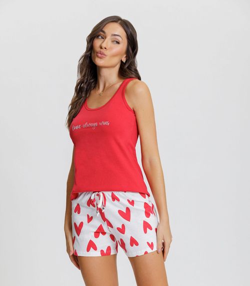 Pijama Feminino Regata Mensageiro Dos Sonhos Vermelho