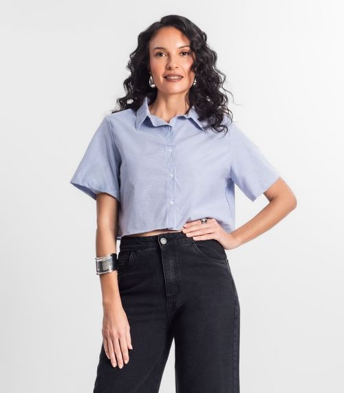 Camisa Cropped Feminina Básica Select Azul