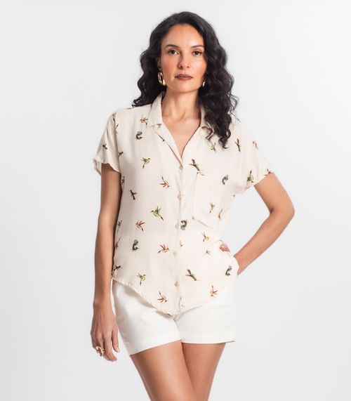 Camisa Feminina Estampada Manga Curta Select Branco