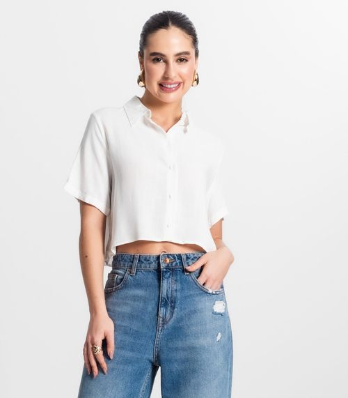 Cropped Feminino Com Botões Select Bege