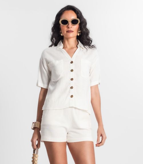 Camisa Feminina Estampada Com Botões Select Branco