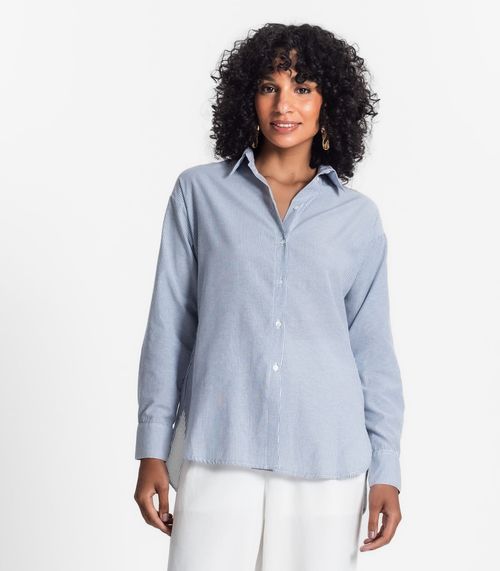 Camisa Feminina Oversized Listras Select Azul