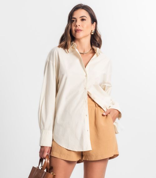 Camisa Feminina Oversized Manga Longa Select Bege