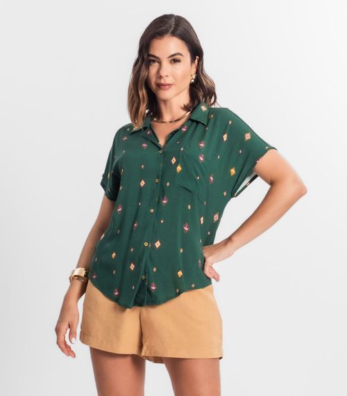 Camisa Feminina Estampada Manga Curta Select Verde