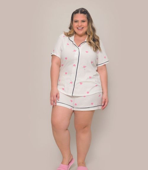 Pijama Americano Plus Size Feminino Curto Evanilda Bege