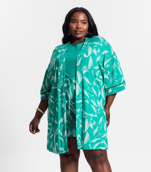 Kimono Feminino Plus Size Estampado Secret Glam Verde