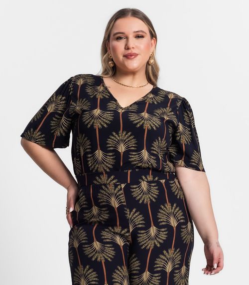 Blusa Plus Size Feminina Manga Ampla Secret Glam Preto